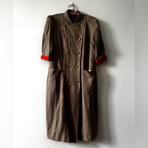 Louis Feraud Tan Trench Dress with Red Cuffs